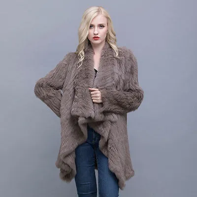 Genuine Knitted Rabbit Fur Multi-Color  Coat