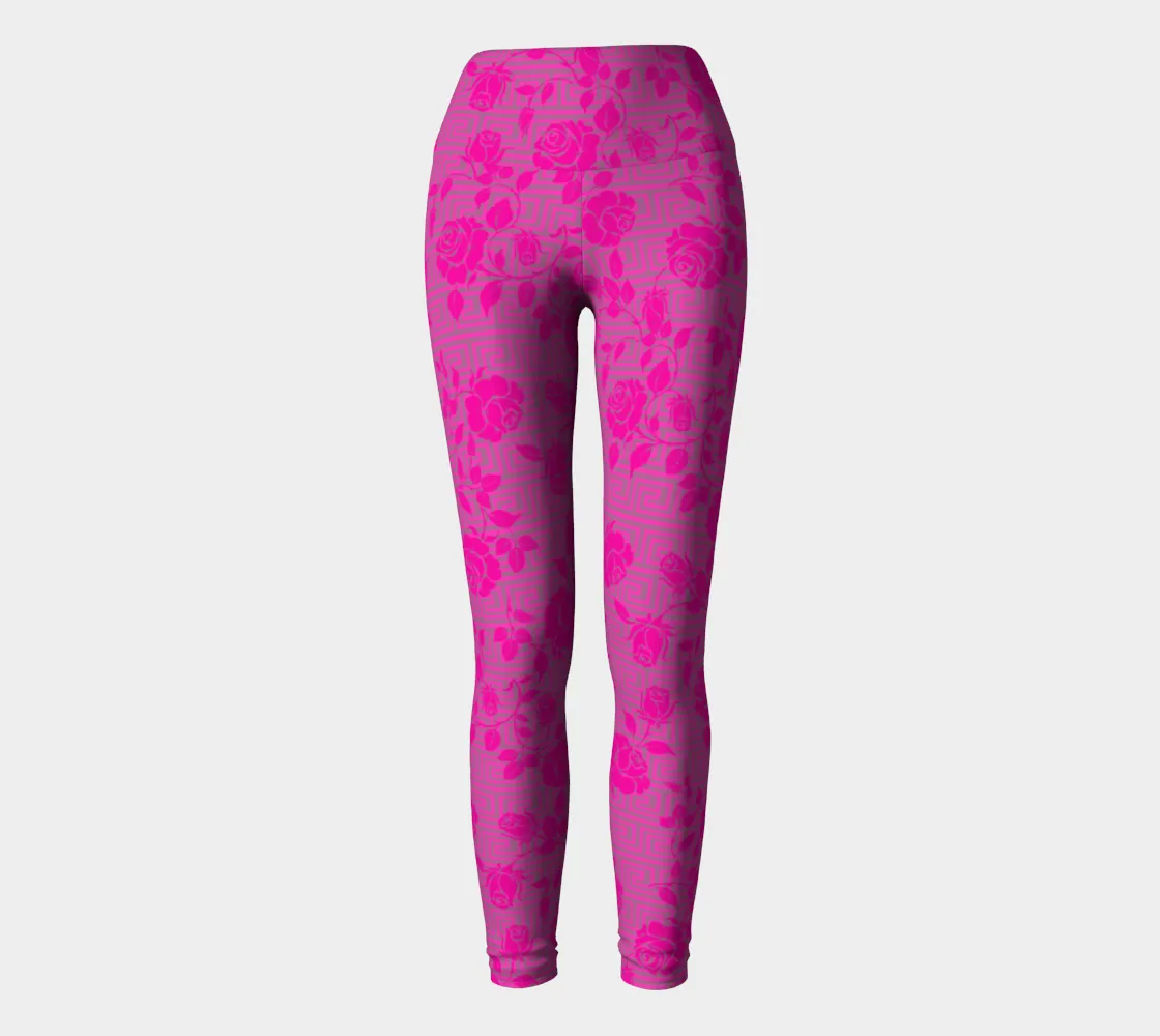Greek Key & Roses Yoga Leggings