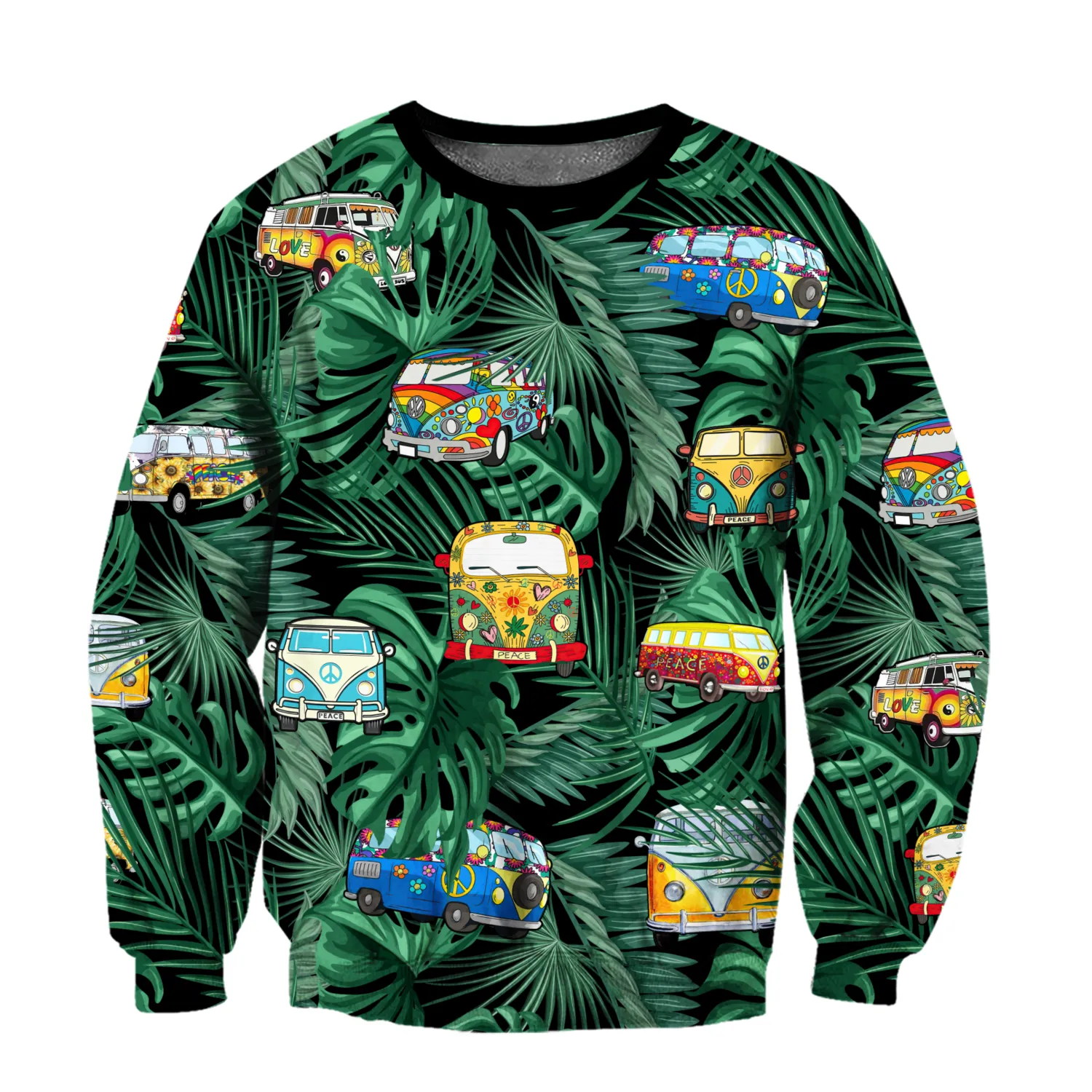 Hippie Leaf Pattern Car All Over Printed Unisex Sweatshirt Hoodie Shirts, Hippie Christmas Shirt