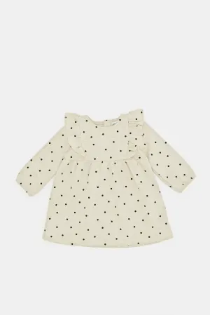 Infant Girls Cream Polka Dot Dress With Frills