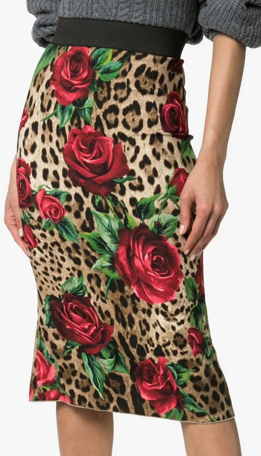 Jungle and Floral Print Pencil Skirt