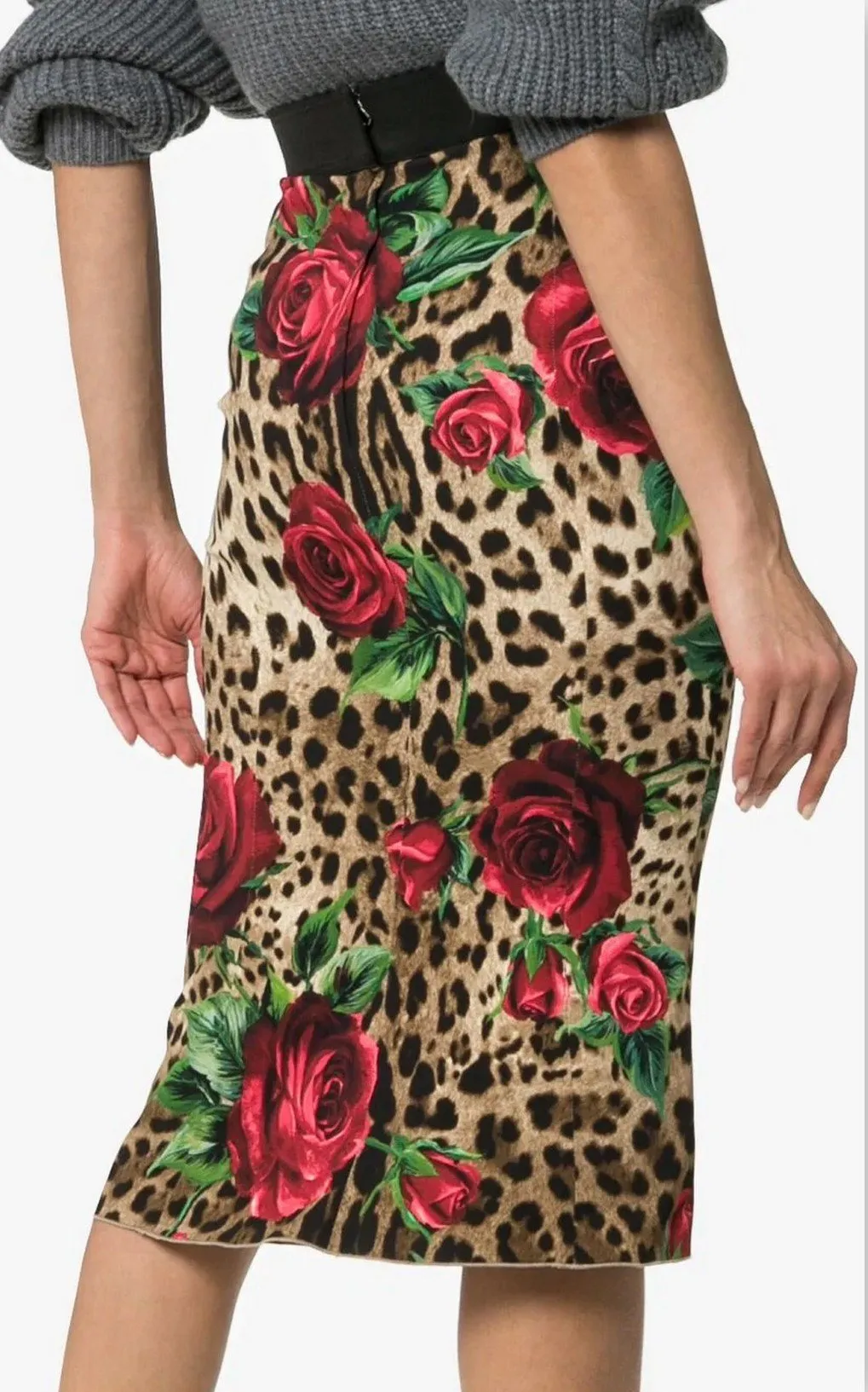 Jungle and Floral Print Pencil Skirt