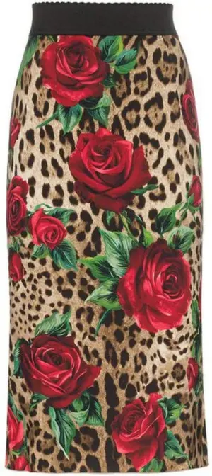 Jungle and Floral Print Pencil Skirt