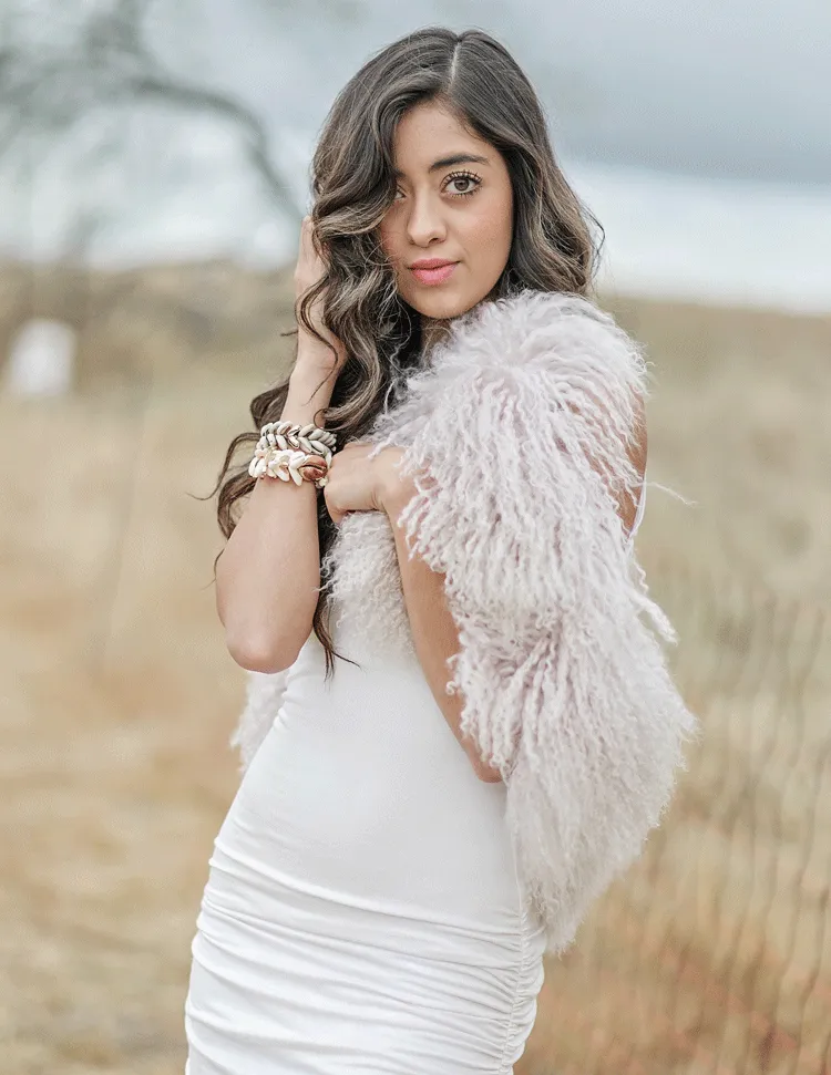 Juniper - Mongolian Fur Collar & Slap On Cuffs in Lavender