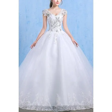 Ketty More Women V-Neck Lace Long Tail Wedding Dress -KMWDC2777