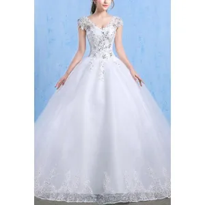 Ketty More Women V-Neck Lace Long Tail Wedding Dress -KMWDC2777