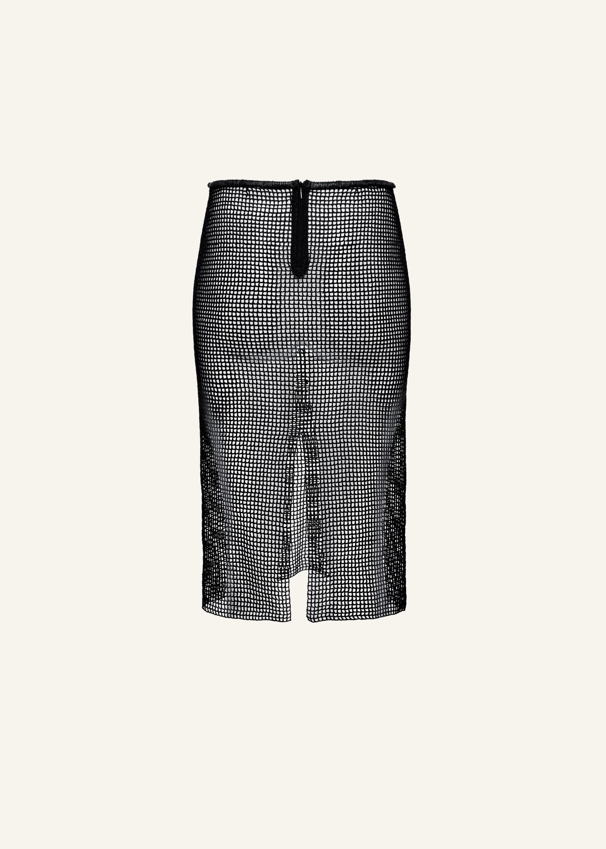 Lace-print crochet midi skirt in black