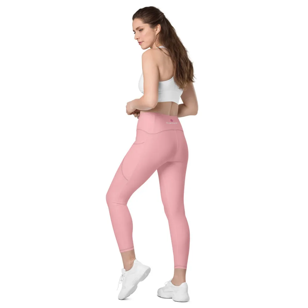 Light Pink Women's Tights, Solid Color Best Yoga Pants With 2 Side Deep Long Pockets - Made in USA/EU/MX (US Size: 2XS-6XL)