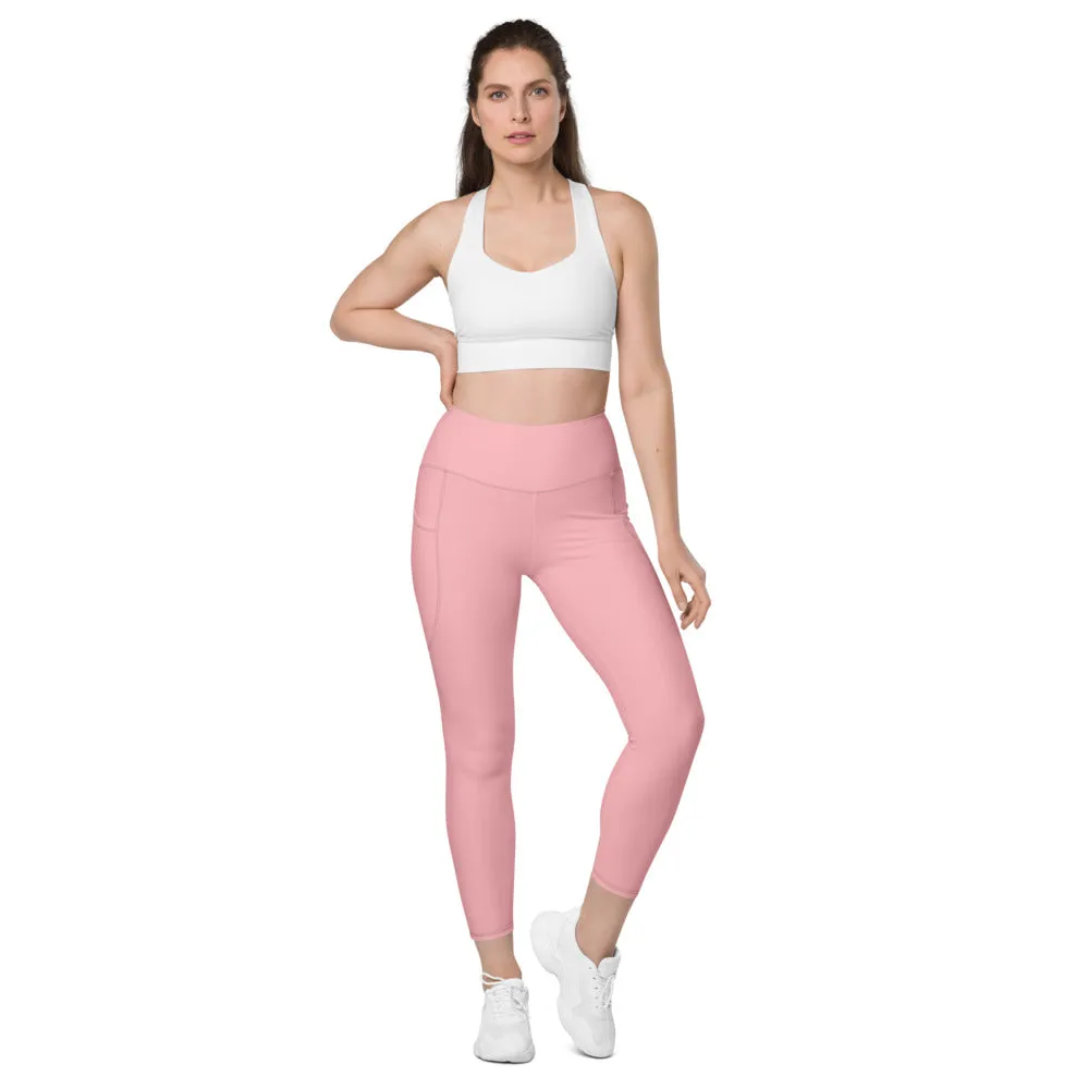 Light Pink Women's Tights, Solid Color Best Yoga Pants With 2 Side Deep Long Pockets - Made in USA/EU/MX (US Size: 2XS-6XL)