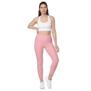 Light Pink Women's Tights, Solid Color Best Yoga Pants With 2 Side Deep Long Pockets - Made in USA/EU/MX (US Size: 2XS-6XL)