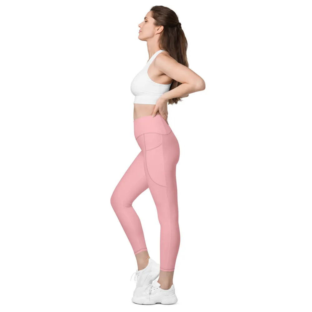 Light Pink Women's Tights, Solid Color Best Yoga Pants With 2 Side Deep Long Pockets - Made in USA/EU/MX (US Size: 2XS-6XL)