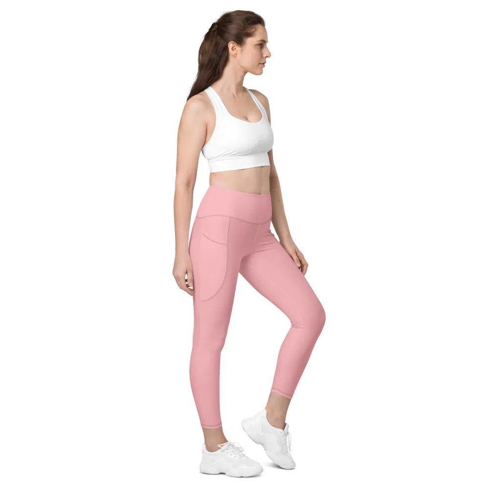 Light Pink Women's Tights, Solid Color Best Yoga Pants With 2 Side Deep Long Pockets - Made in USA/EU/MX (US Size: 2XS-6XL)