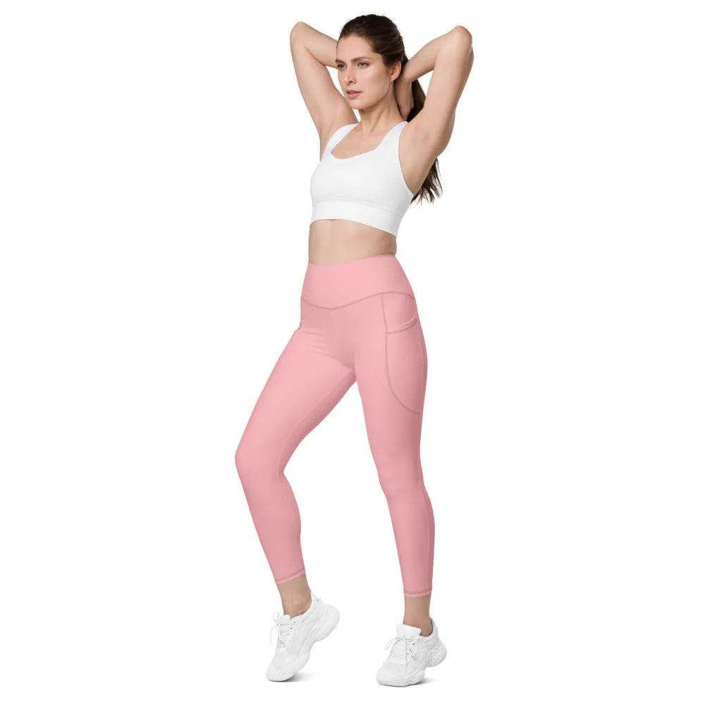 Light Pink Women's Tights, Solid Color Best Yoga Pants With 2 Side Deep Long Pockets - Made in USA/EU/MX (US Size: 2XS-6XL)