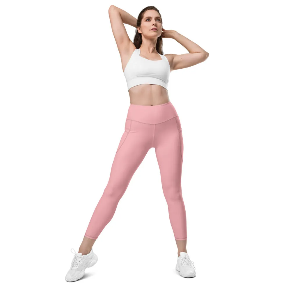 Light Pink Women's Tights, Solid Color Best Yoga Pants With 2 Side Deep Long Pockets - Made in USA/EU/MX (US Size: 2XS-6XL)