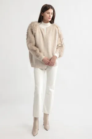 Look By M Fur Sleeves Waffle Cardigan SM2424