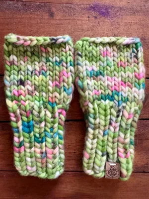 Luxury Hand knit cozy fingerless mittens hand dyed merino wool multi color cozy gift