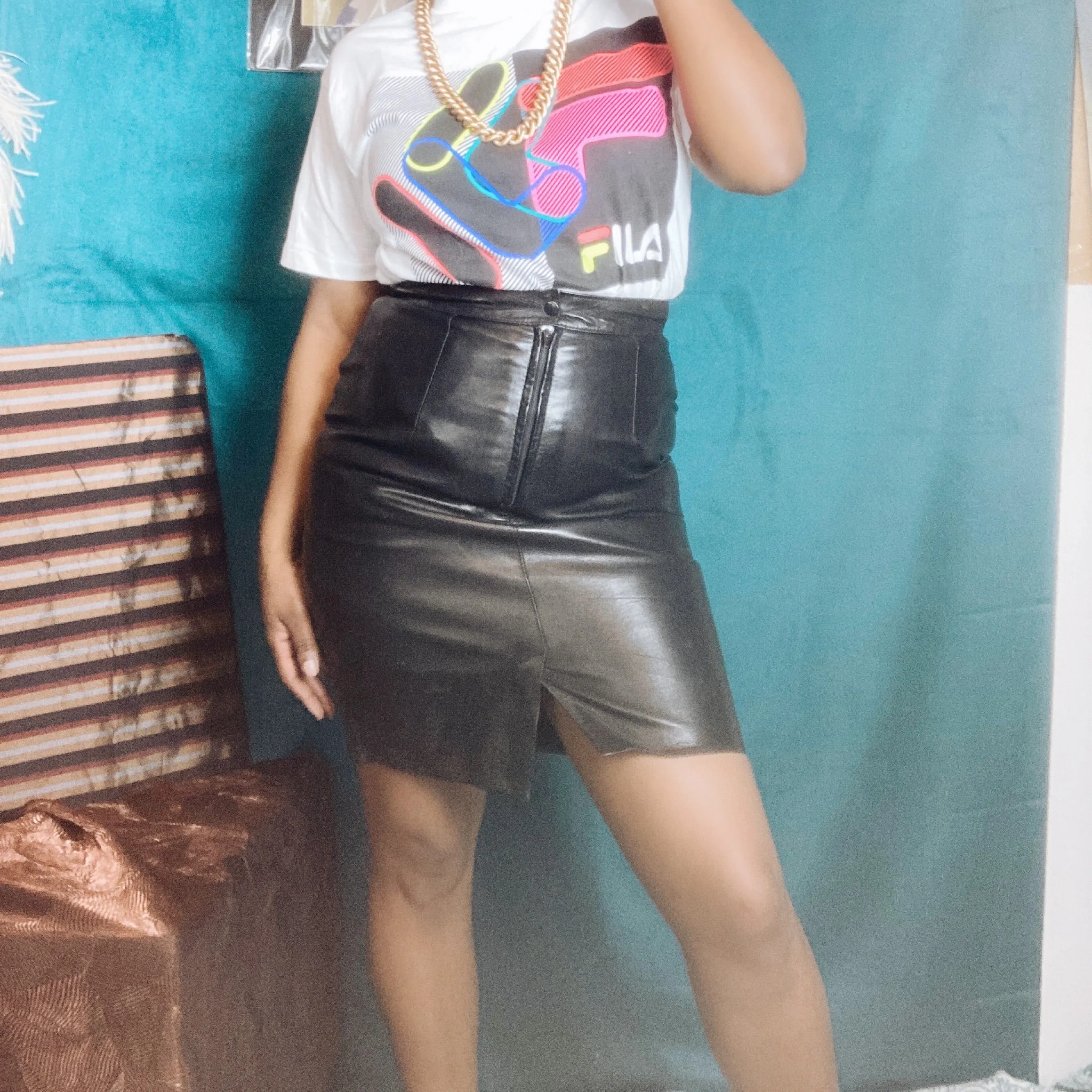 Mike Kurtis Paris  Leather Pencil Skirt Vintage sz. 44