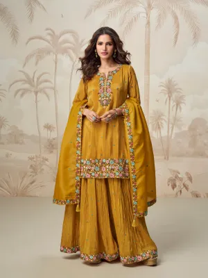 Mustard Yellow Embroidered Palazzo Suit for Women
