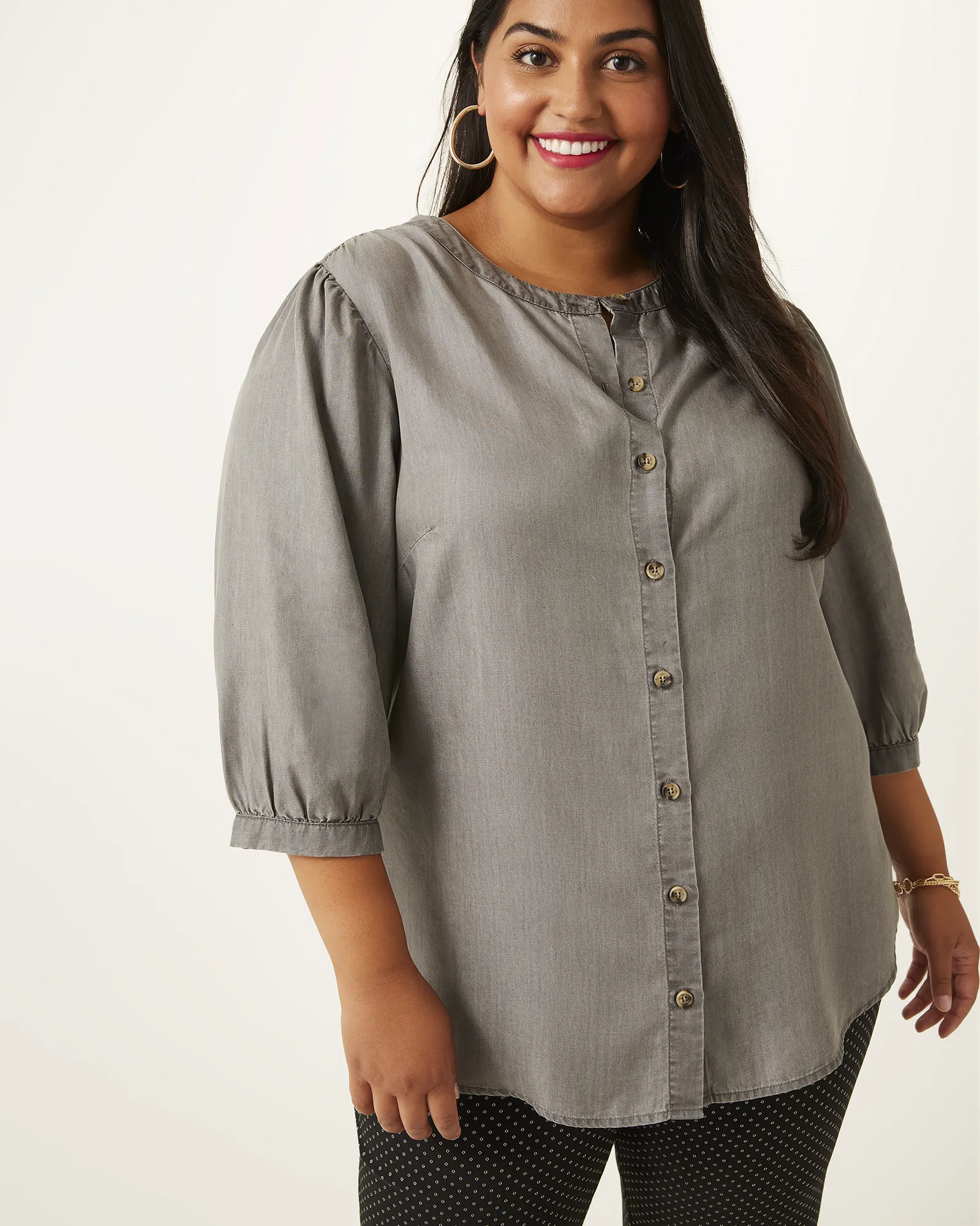 Nancy Button-Down Top | Light Grey