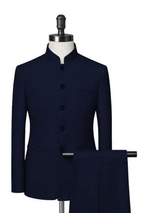 Navy Blue Mandarin Collar Suit