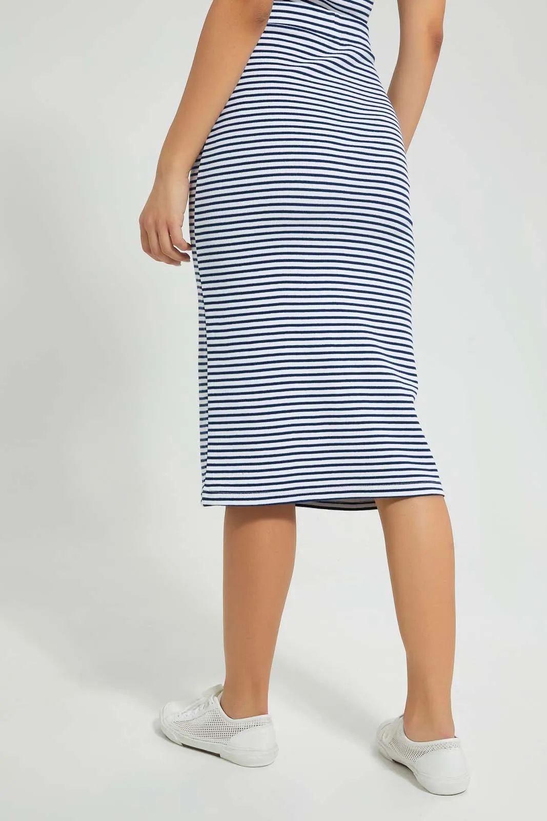 Navy Striped Midi Skirt