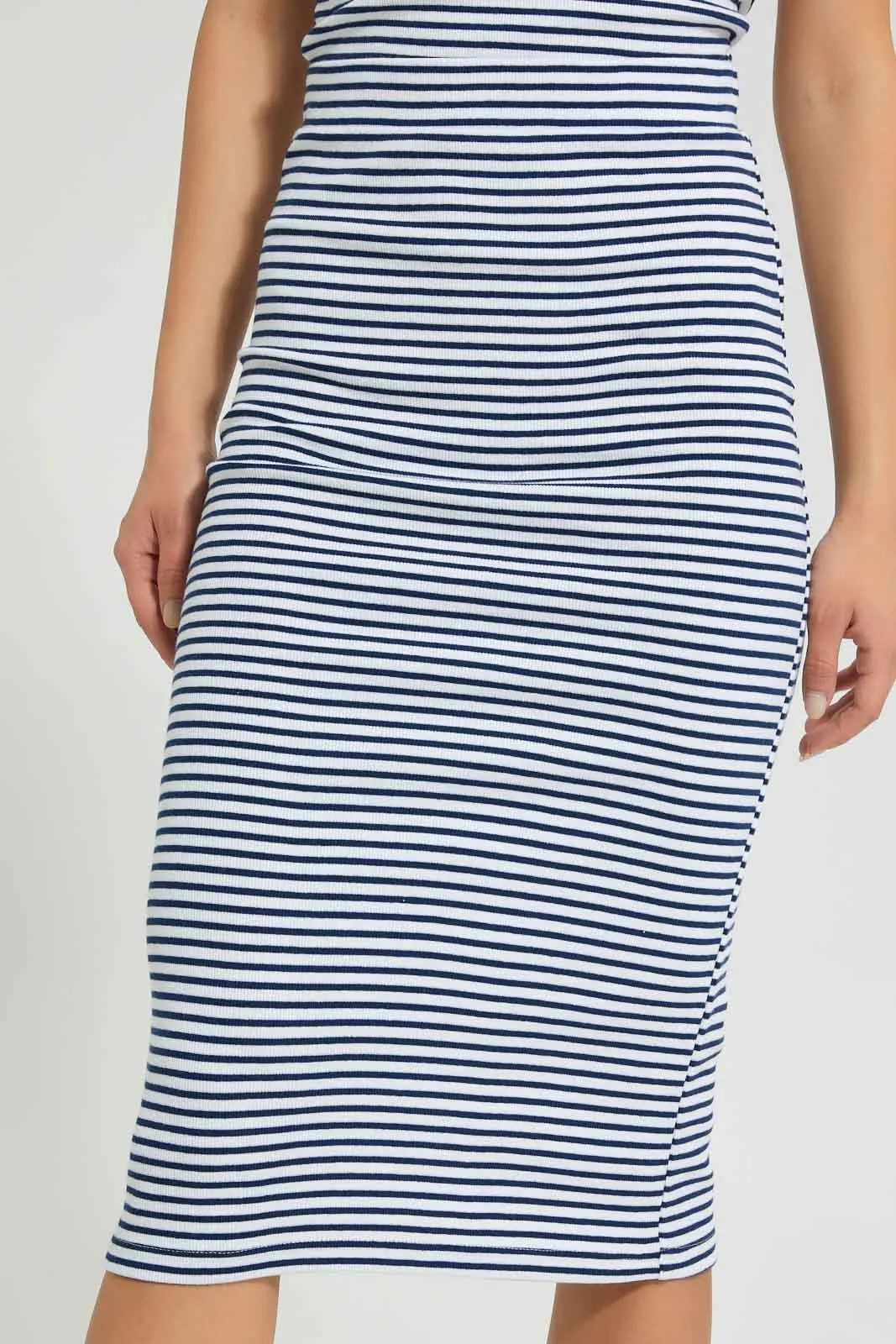Navy Striped Midi Skirt
