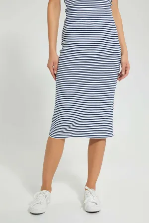 Navy Striped Midi Skirt