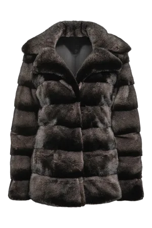 Nickel Gray Horizontal Mink Fur Jacket - Notch Collar