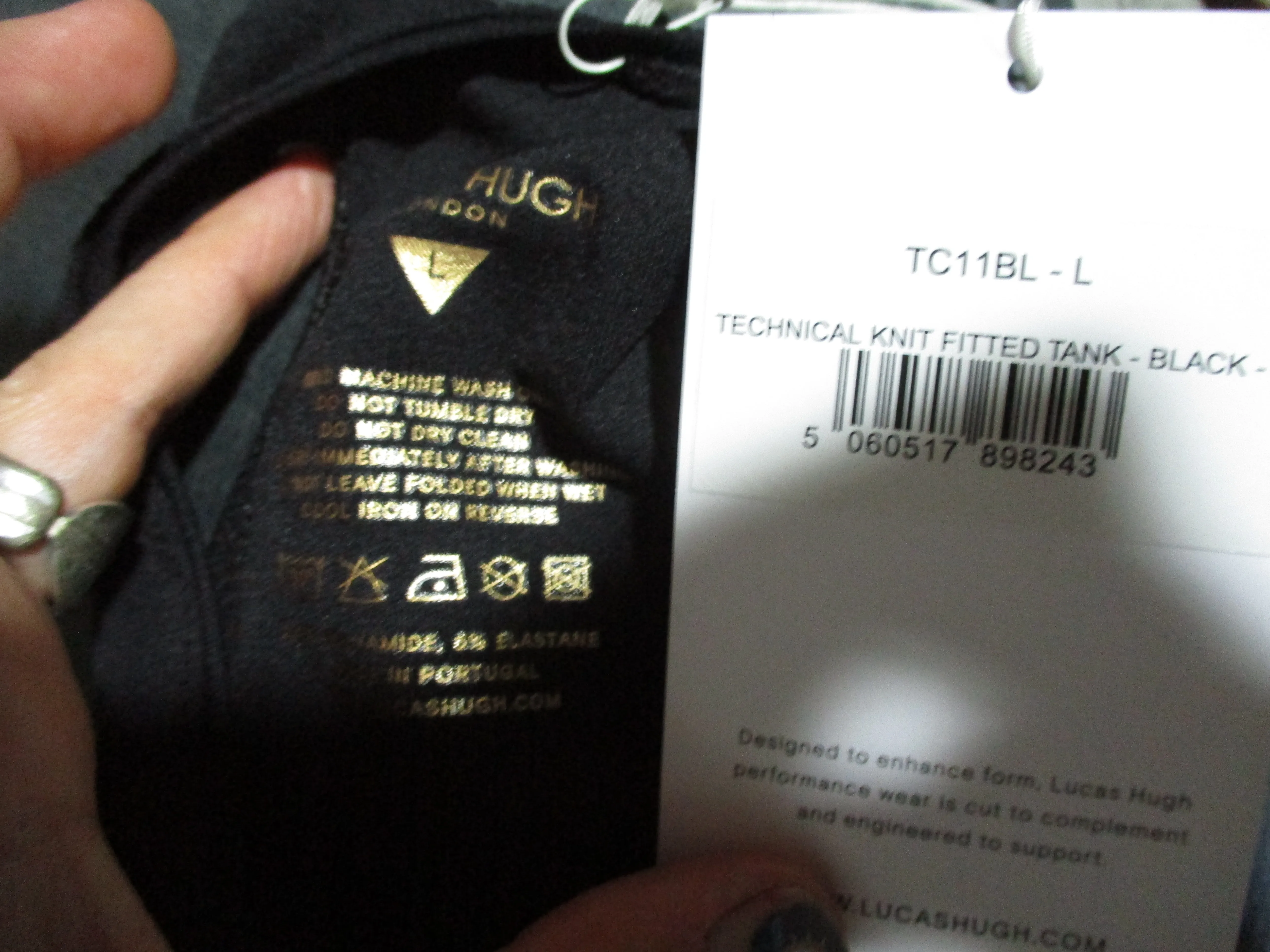 NWT NEW LUCAS HUGH TECHNICAL KNIT Fitted Tank Top L BLACK