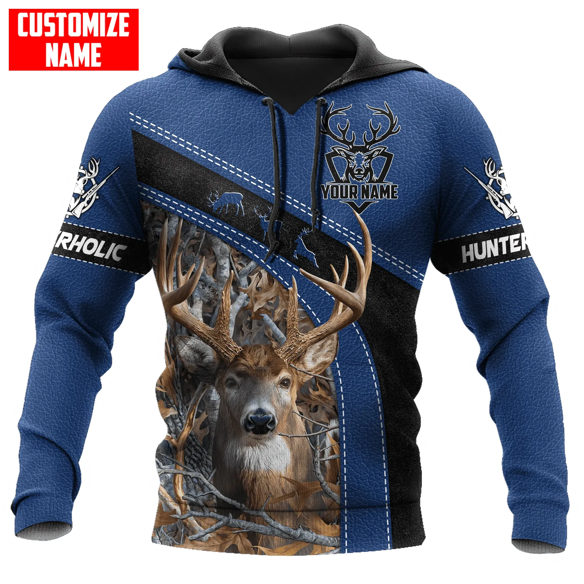 Personalized Hunting Blue Hoodie, Hunterholic Hoodie For Men And Women, Hunter Lover Gift
