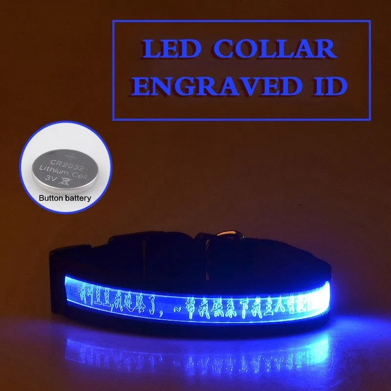 Pet Glow Collar Radium Carved Lettering Dog Collar / Collar luminoso para mascotas con letras talladas en radio