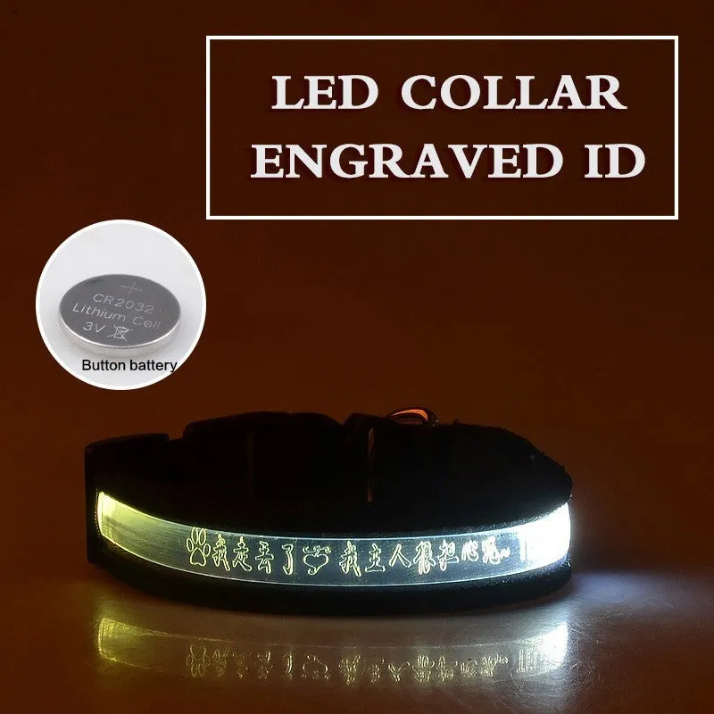 Pet Glow Collar Radium Carved Lettering Dog Collar / Collar luminoso para mascotas con letras talladas en radio