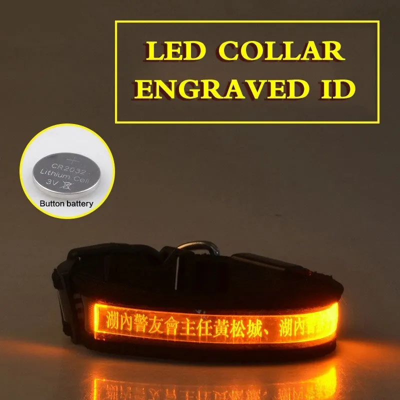 Pet Glow Collar Radium Carved Lettering Dog Collar / Collar luminoso para mascotas con letras talladas en radio