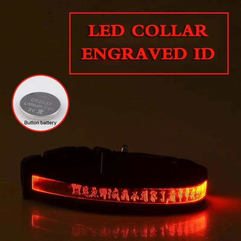 Pet Glow Collar Radium Carved Lettering Dog Collar / Collar luminoso para mascotas con letras talladas en radio