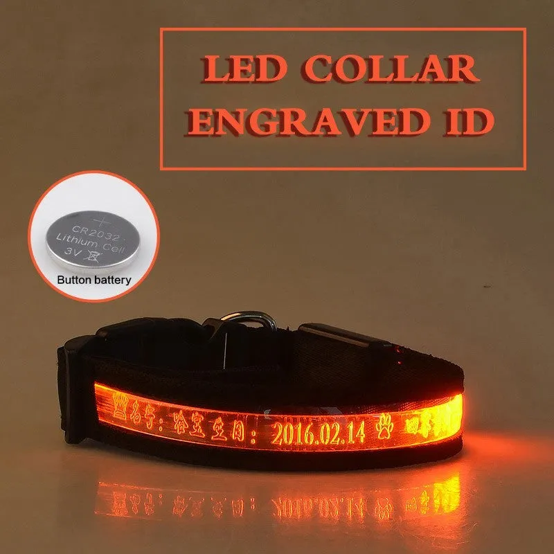 Pet Glow Collar Radium Carved Lettering Dog Collar / Collar luminoso para mascotas con letras talladas en radio