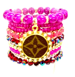 Pink Rave Stacked Bracelet set- Gold Clear