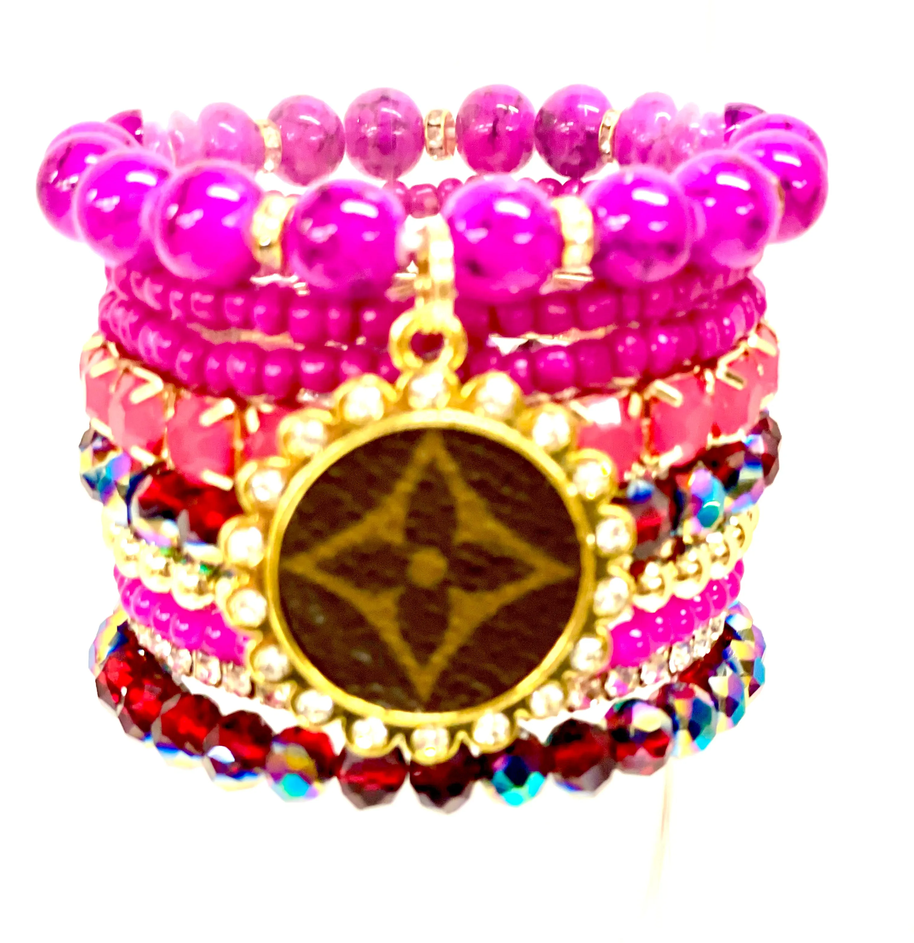 Pink Rave Stacked Bracelet set- Gold Clear