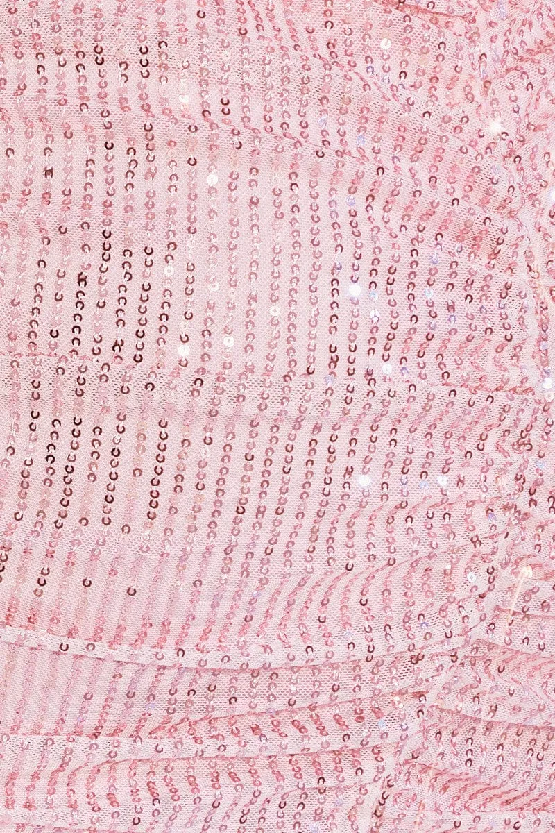Pink Sequin Bodycon Party Dress