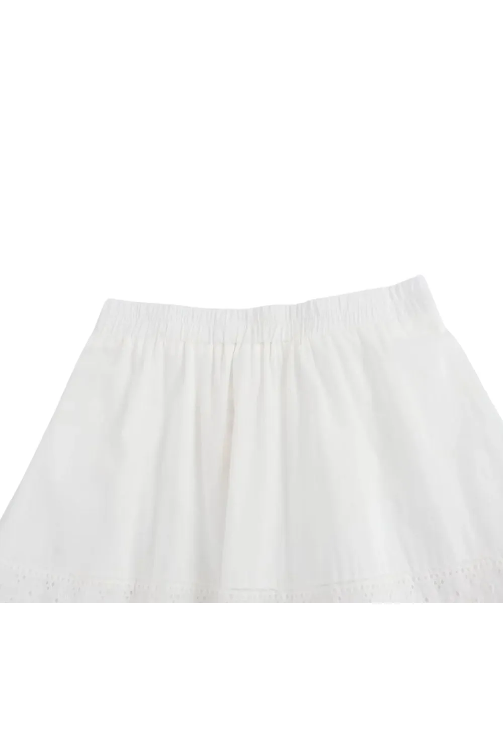 ‘Poppy’ Embroidered White Elastic Waist  Midi Skirt