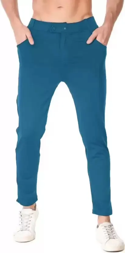 Regular Fit Men Light Blue Lycra Blend Trousers