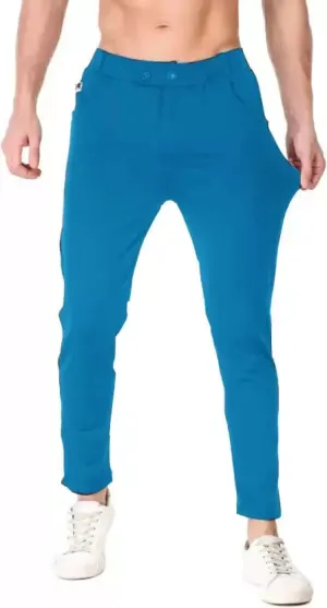 Regular Fit Men Light Blue Lycra Blend Trousers