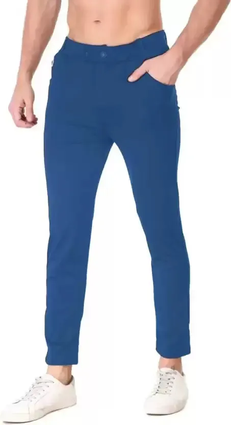 Regular Fit Men Light Blue Lycra Blend Trousers