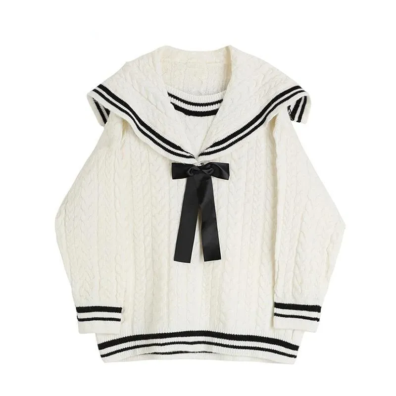 Sailor Collar Knitted Kawaii Oversize Pullover