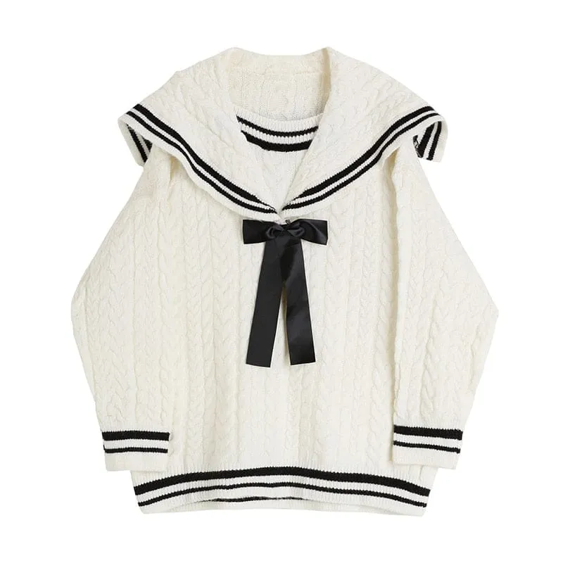 Sailor Collar Knitted Kawaii Oversize Pullover