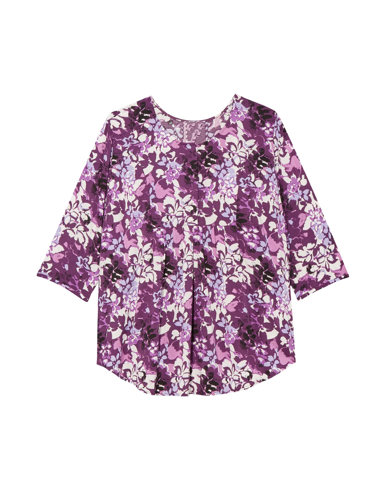 Sam 3/4 Sleeve Pleated Front Blouse | Purple / White