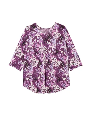 Sam 3/4 Sleeve Pleated Front Blouse | Purple / White