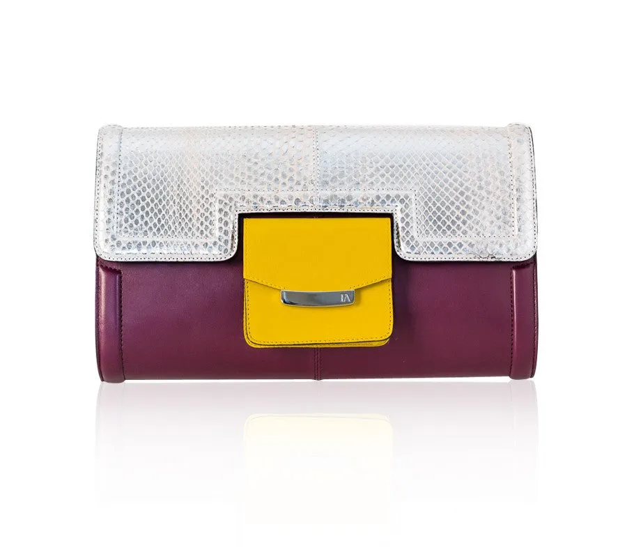 Silver Beige & Plum Serena Clutch