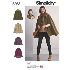 Simplicity S8263 Misses' Capes and Capelets (XS-XS-S-M-L-XL)