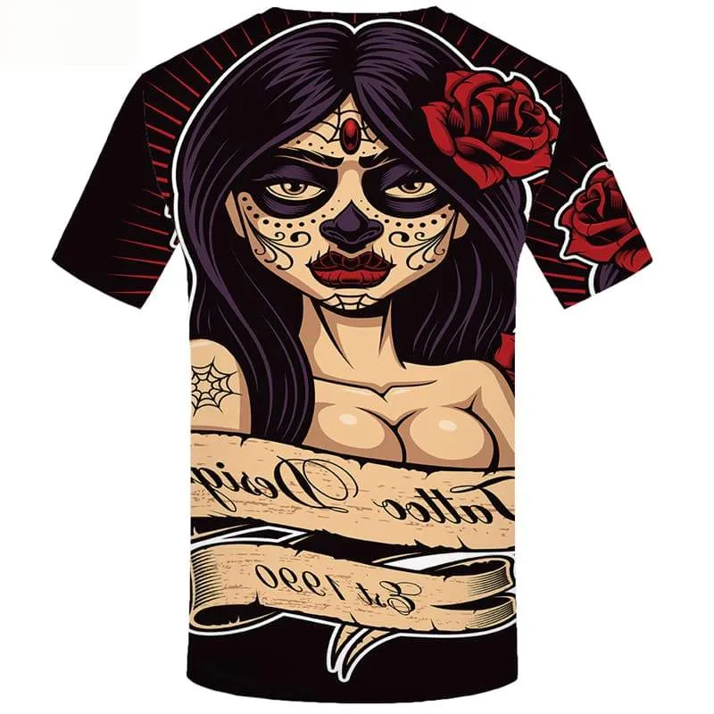 Skull T shirts Men Rose Shirt Print Graffiti Tshirts Cool Short Sleeve Punk Rock
