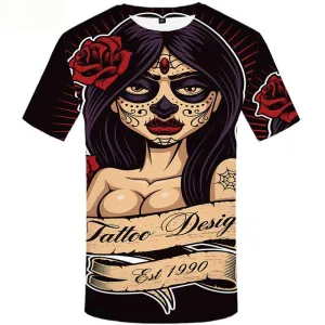 Skull T shirts Men Rose Shirt Print Graffiti Tshirts Cool Short Sleeve Punk Rock
